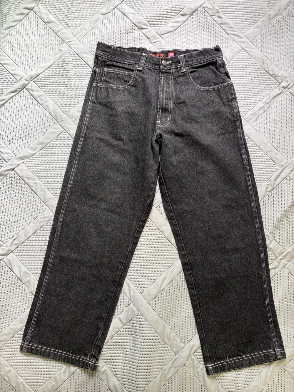 Risk Street Knowledge Black Baggy Jeans Contrast Stitch Y2K Skater Size 34x30